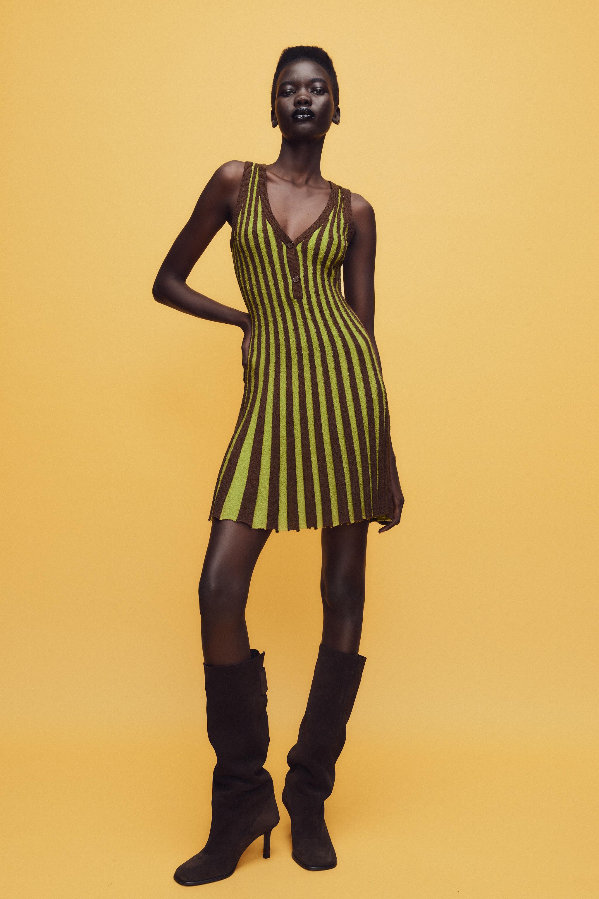 STRIPED CUTWORK DRESS - Brown / Green | ZARA Australia