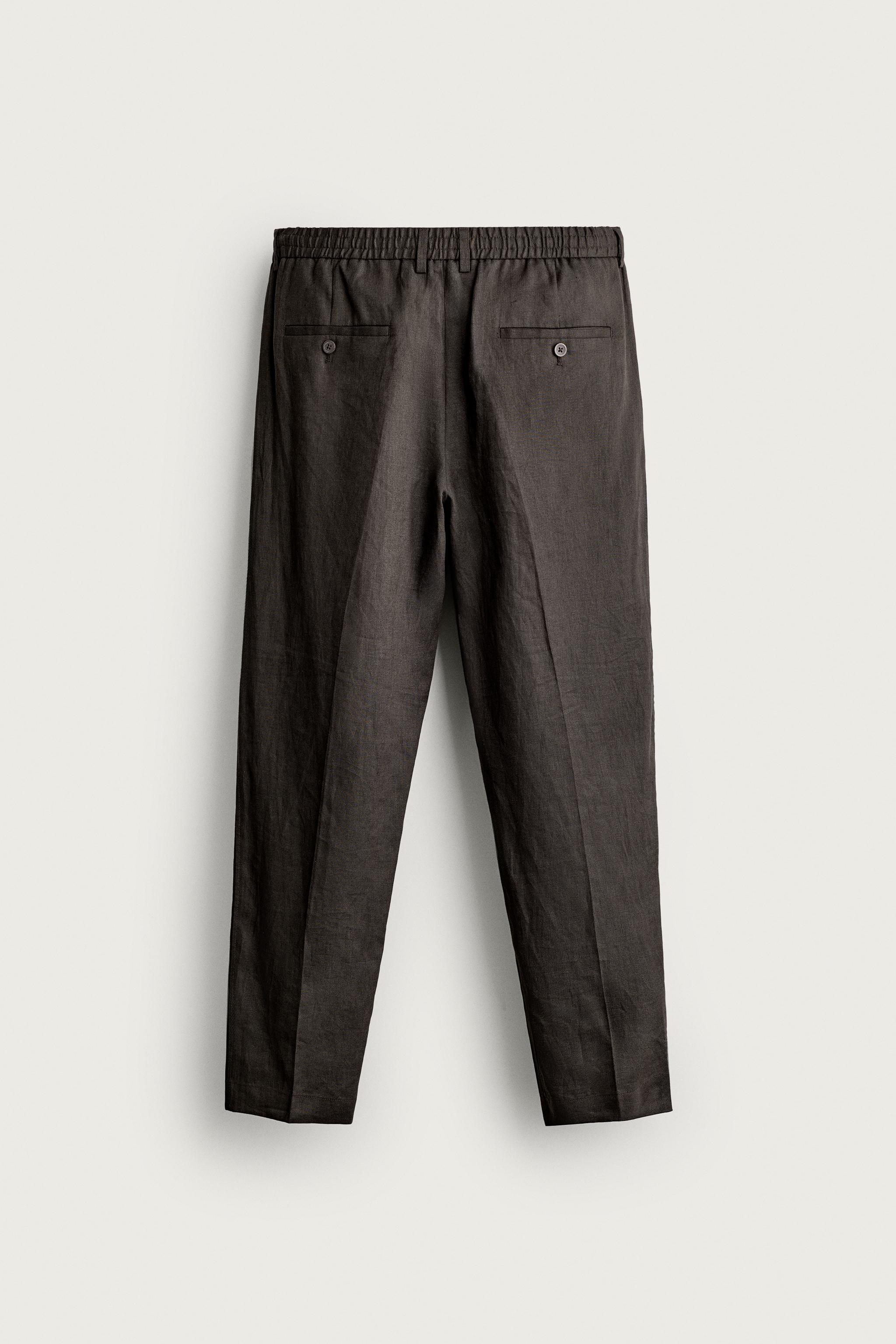Zara %100 KETEN REGULAR FIT PANTOLON görsel 7