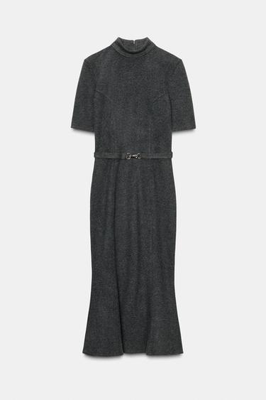 Zara Gri marn - YUMUŞAK KEMERLİ ELBİSE