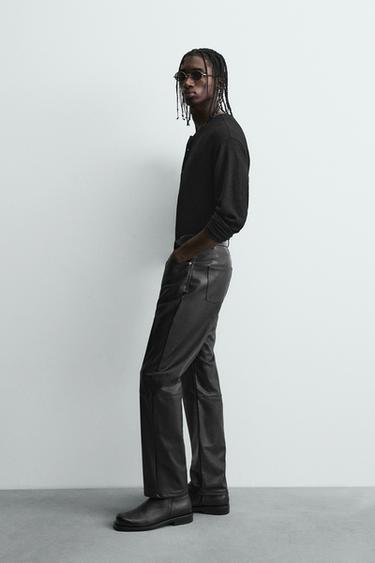 STRAIGHT FIT BROEK IN LEERLOOK - Zwart van Zara