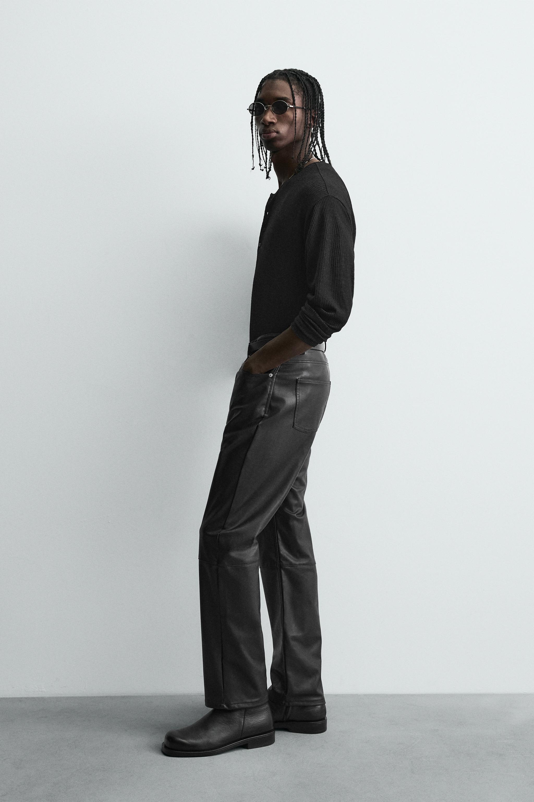 FAUX LEATHER STRAIGHT FIT PANTS