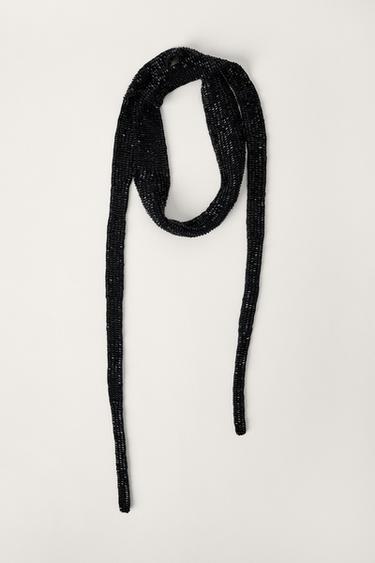 Zara BEADED FOULARD SCARF KATE MOSS X ZARA - Black