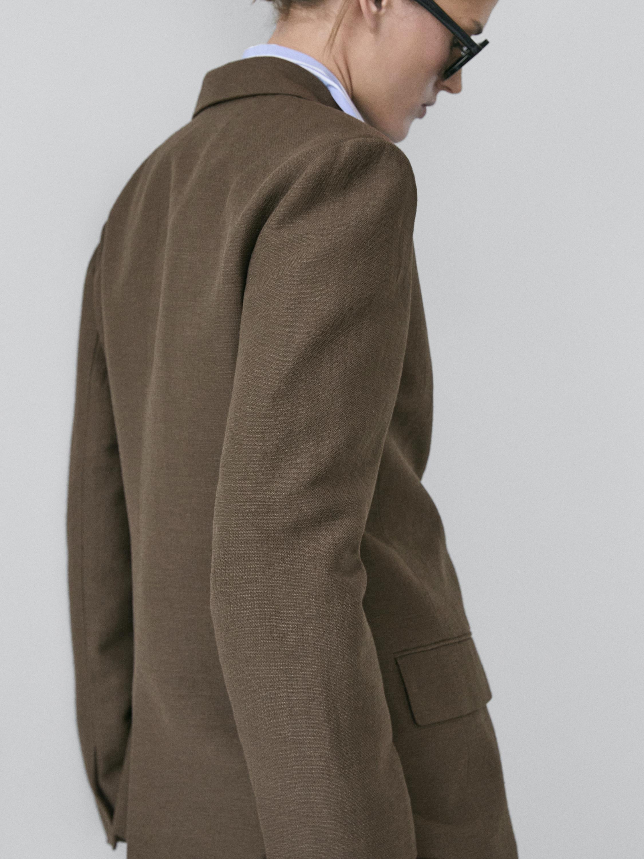 Double-breasted cotton blend blazer with tie detail