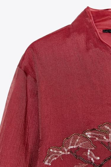 EMBROIDERED BEADED GAUZE KIMONO - Reddish by Zara - Image 6