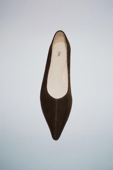 SUEDE POINTED BALLET FLATS - Chocolate Brown by Zara