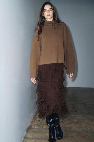 95% WOOL HIGH NECK JUMPER - Light brown by Zara