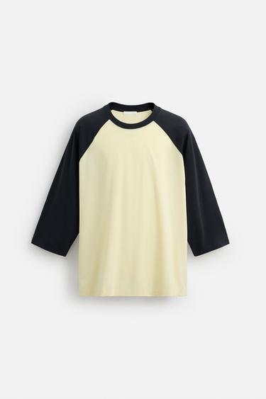 CAMISETA COM MANGAS EM CONTRASTE - Amarelo-claro da Zara
