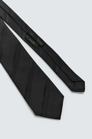 CRAVATE 100 % SOIE À RAYURES - Noir de Zara - Image 4