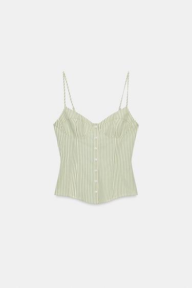TOP CORSETERO TIRANTES RAYAS - Verdes de Zara - Imagen 0