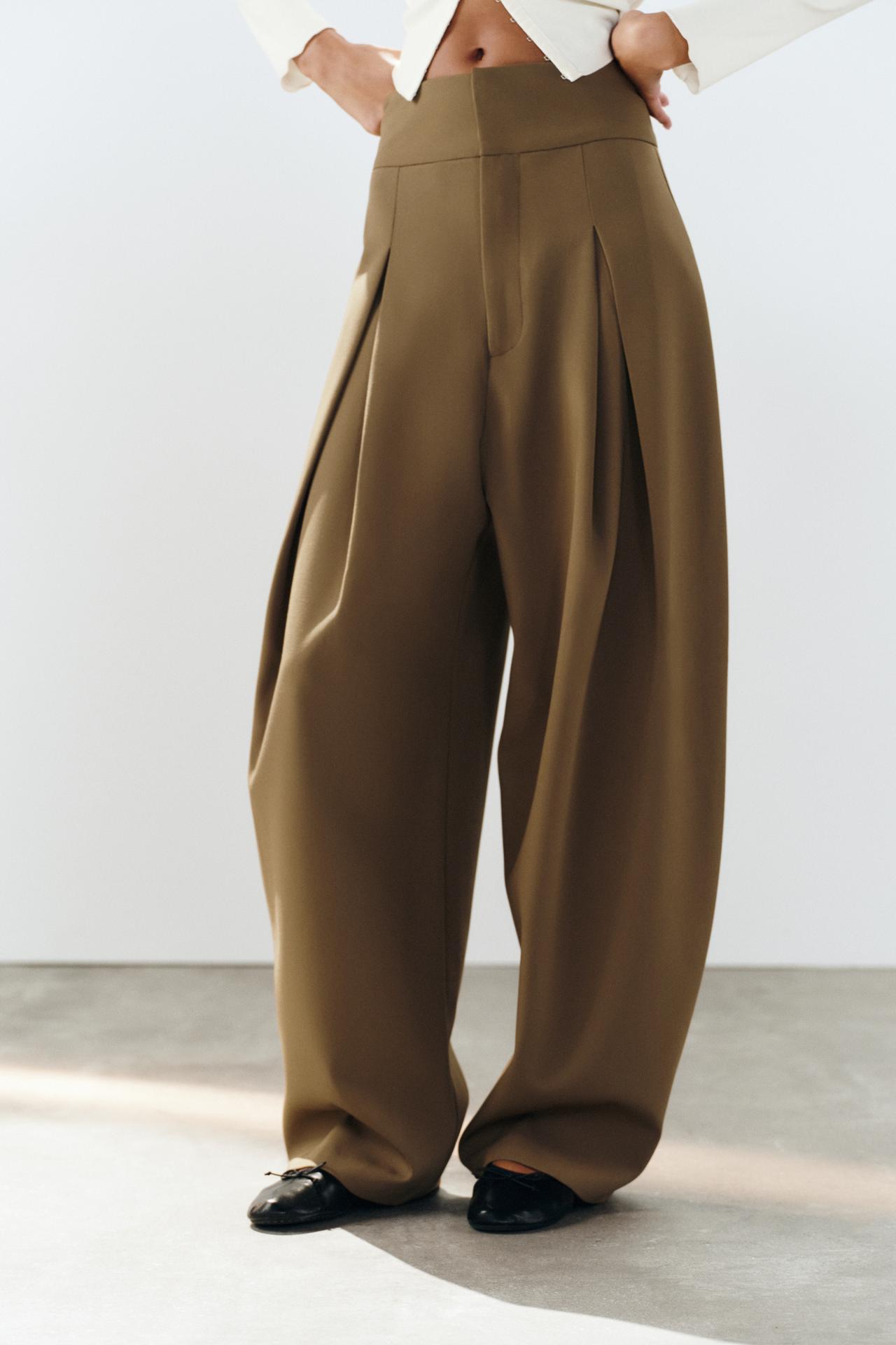 BALLOON PLEATED PANTS — Khaki marl