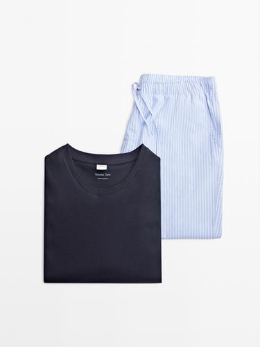 Zara Short sleeve pyjama top and striped trousers - Sky blue