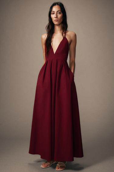 ZW COLLECTION LONG BACKLESS DRESS - Burgundy by Zara