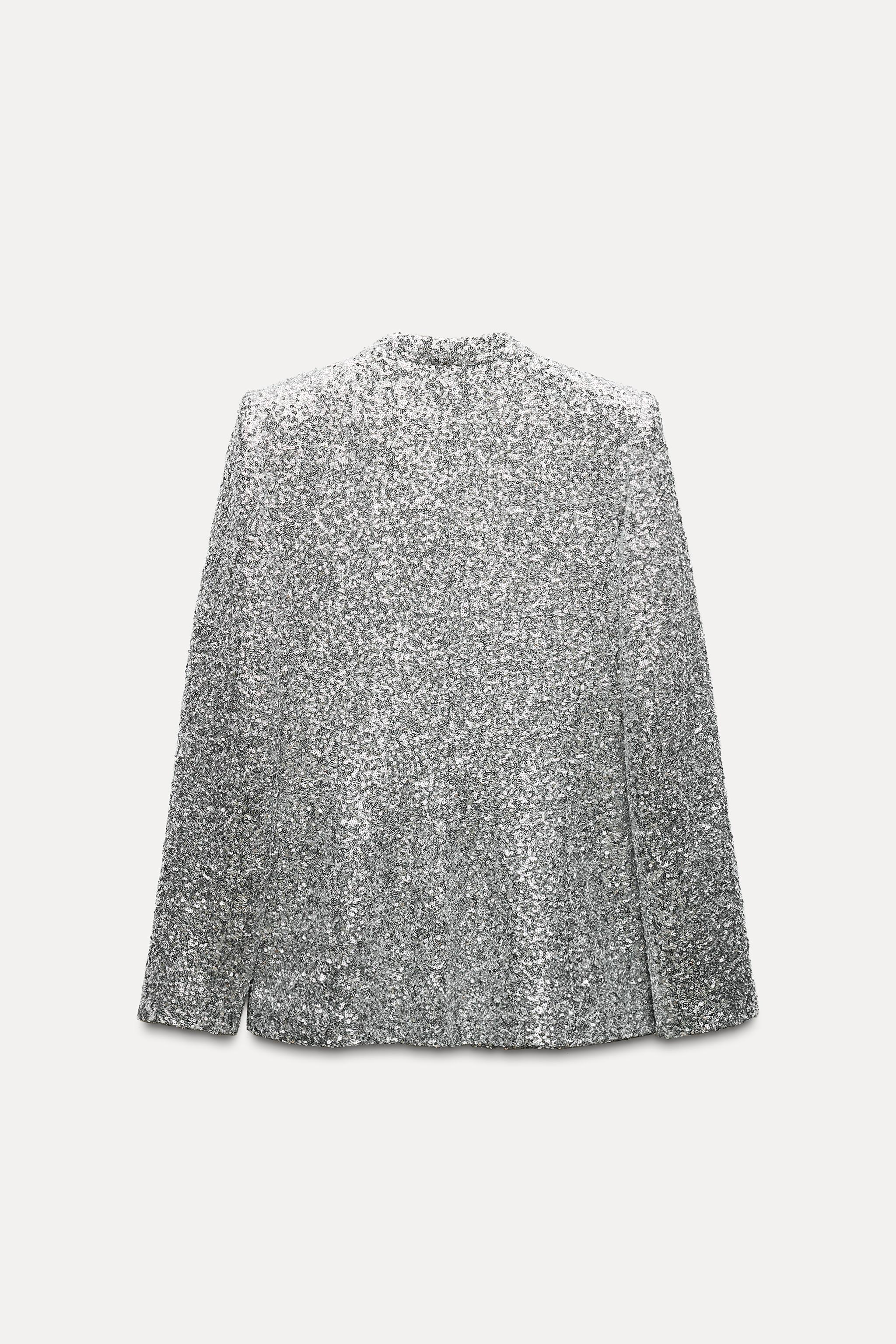 Silver sequin jacket zara online