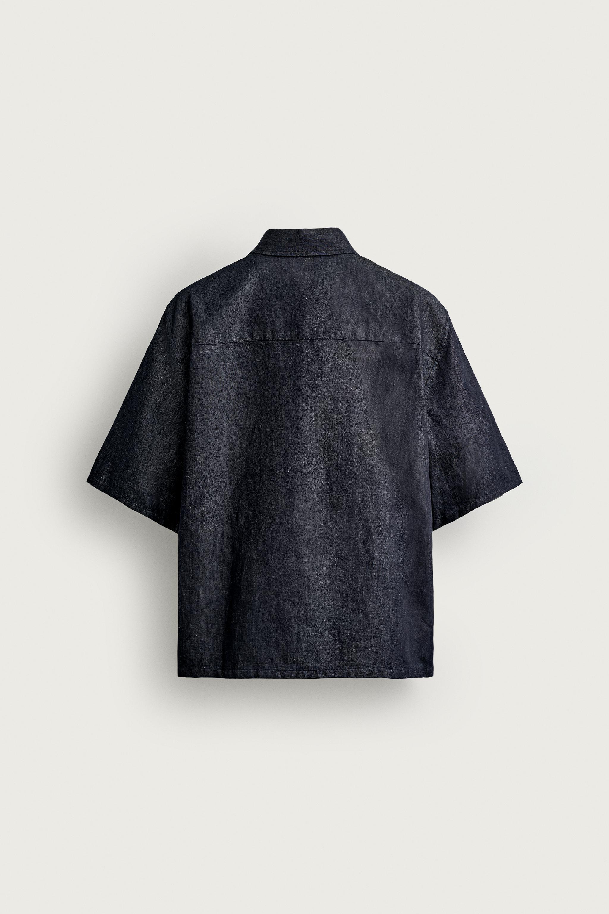 Мужские рубашки Zara COTTON-LINEN BOXY FIT DENIM SHIRT — фото 7