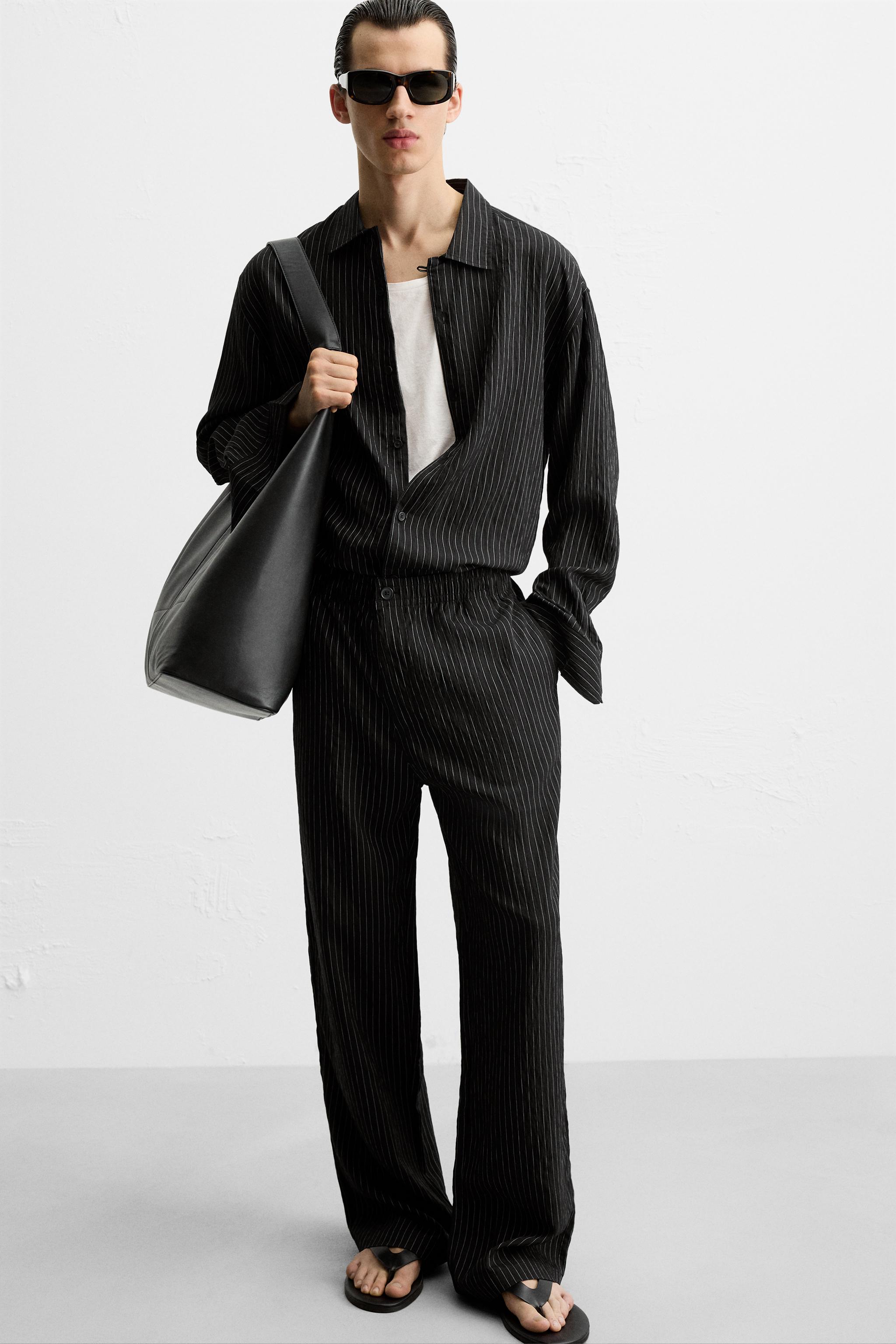 テクスチャー ストライプ パンツ - ブルー | ZARA Japan / 日本