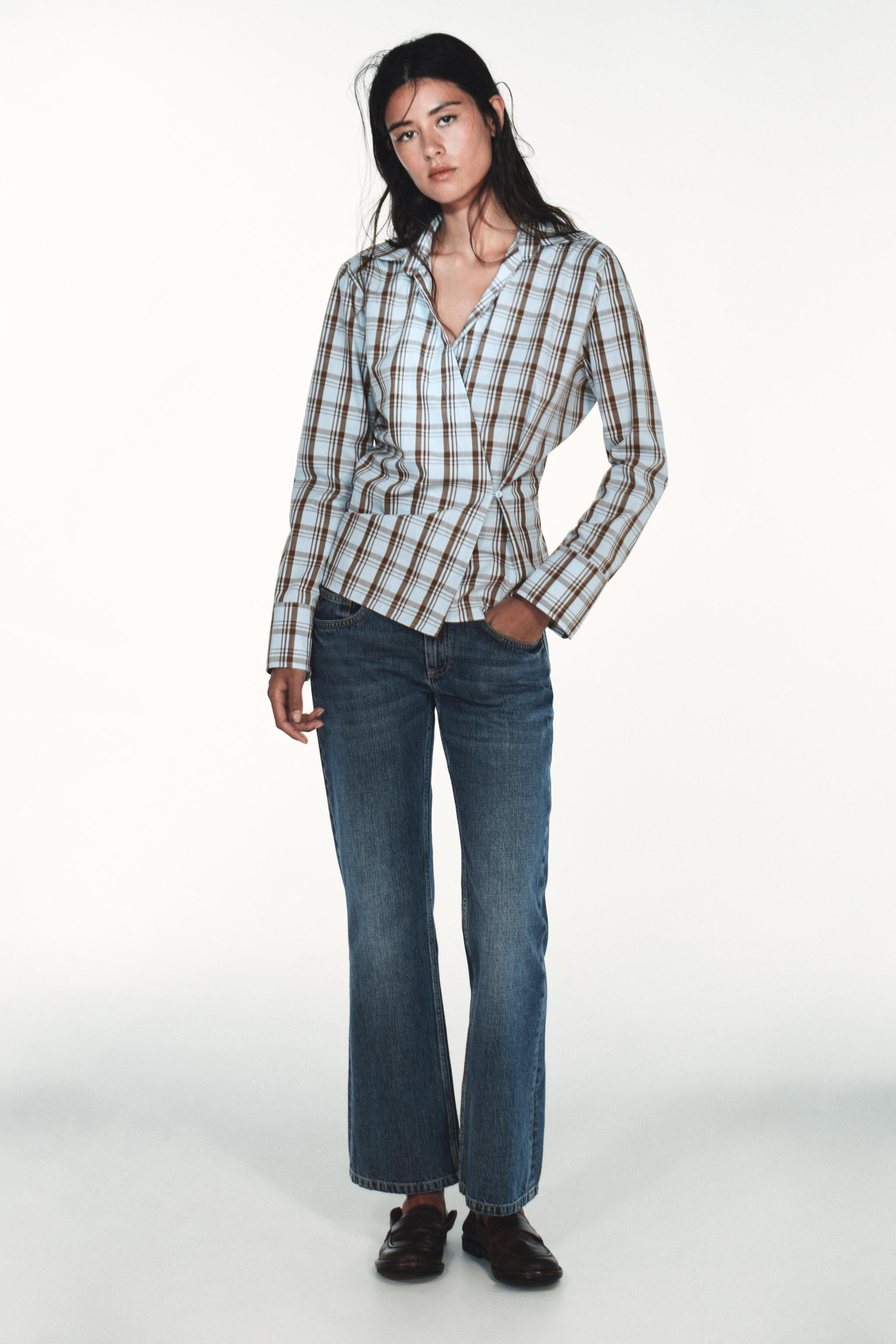 CHECK POPLIN WRAP SHIRT