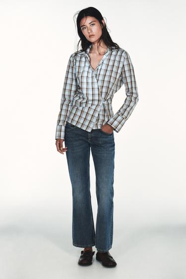 CHECK POPLIN WRAP SHIRT - Brown-Blue by Zara