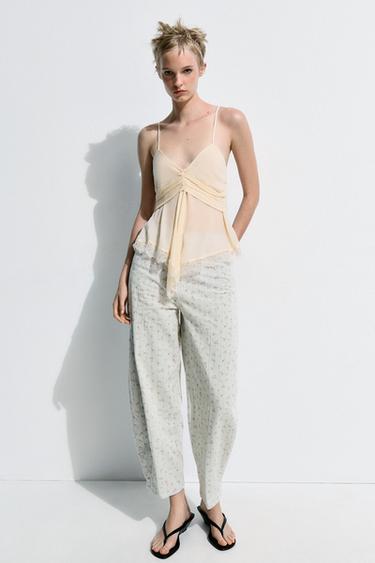 Zara ASYMMETRIC LACE TOP - Stone