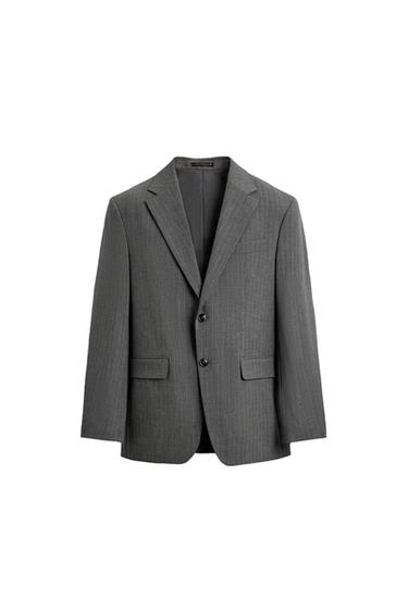 ÁO KHOÁC BLAZER THEO BỘ HỌA TIẾT KẺ SỌC NHỎ PHA LEN - Màu xám từ Zara