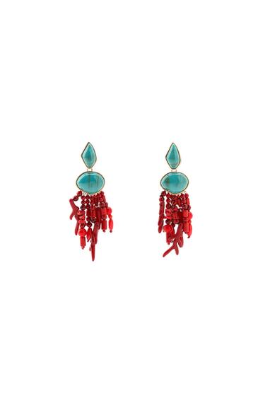 Zara CORAL EFFECT STONE EARRINGS - Turquoise - Image 0