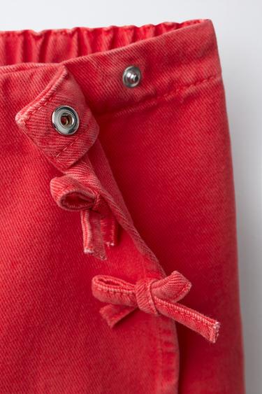 JUPE-SHORT EN SERGÉ À LACETS - Rouge de Zara - Image 2