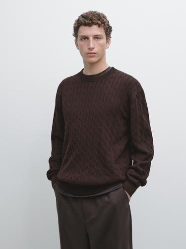 Zara Cotton cable-knit sweater - Burgundy