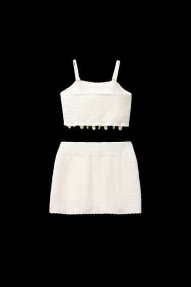 TOP- UND ROCK-SET MIT MUSCHELSTRICK - Cremefarben von Zara