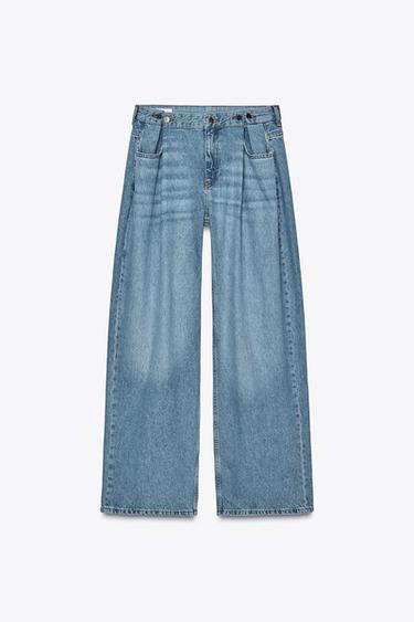 Zara LOOSE FIT HIGH RISE WIDE LEG Z1975 JEANS - Mid-blue