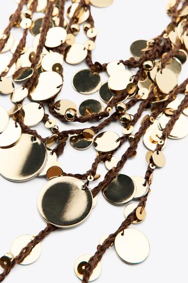 COIN CORD WATERFALL NECKLACE - Brown by Zara - Image 3