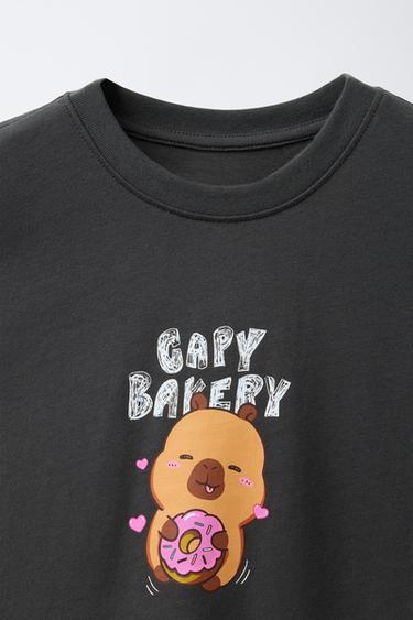 T-SHIRT WITH CAPYBARA CAPYFUN © PRINT - Anthracite grey by Zara