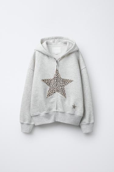 SUDADERA CREMALLERA ESTRELLA ANIMAL PRINT - Gris vigoré de Zara