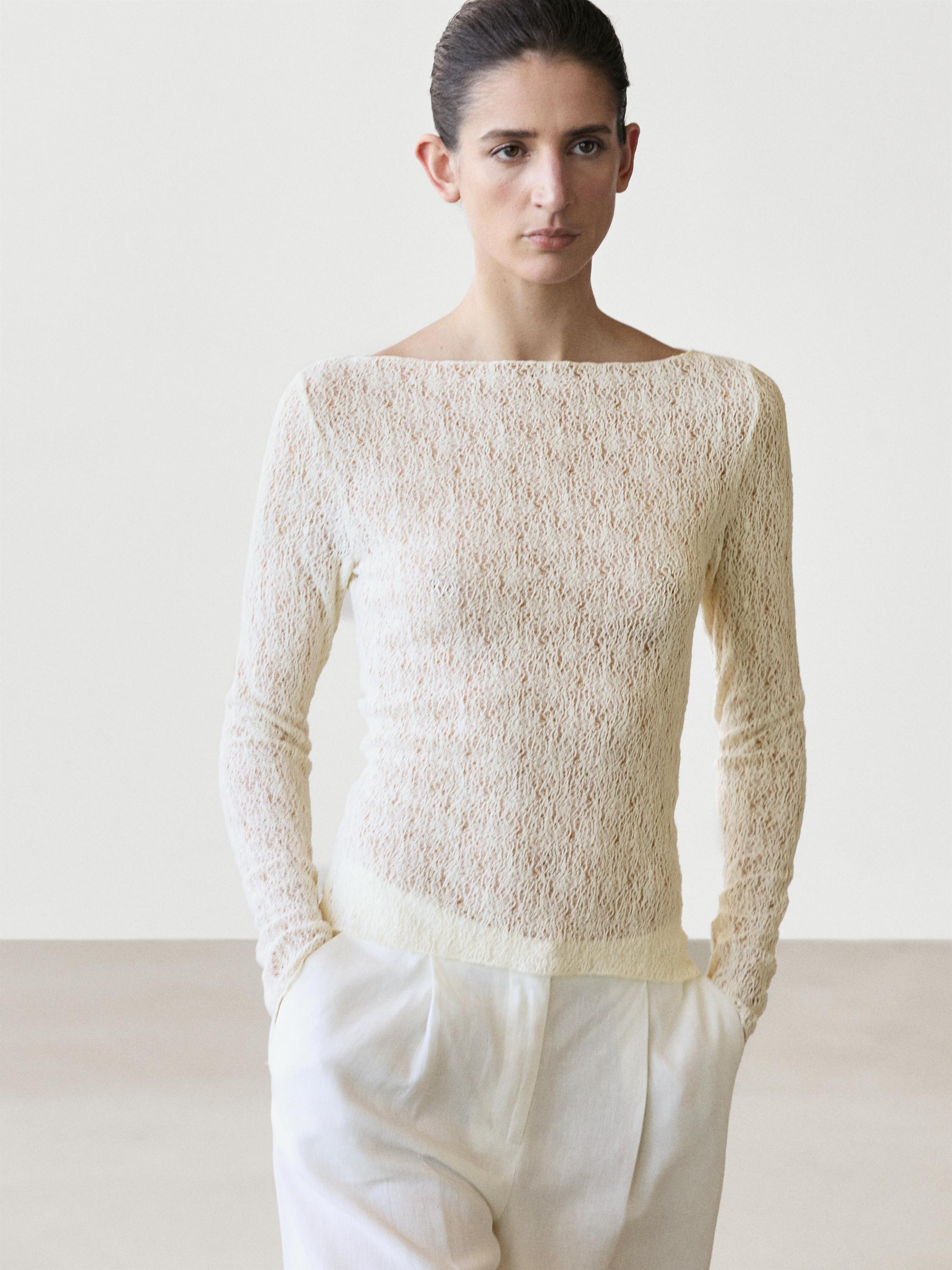 Boat neck T-shirt with lace detail