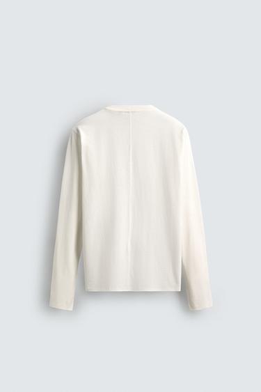 T-SHIRT MEDIUM WEIGHT MANCHES LONGUES ORIGINS - Blanc cassé de Zara - Image 7