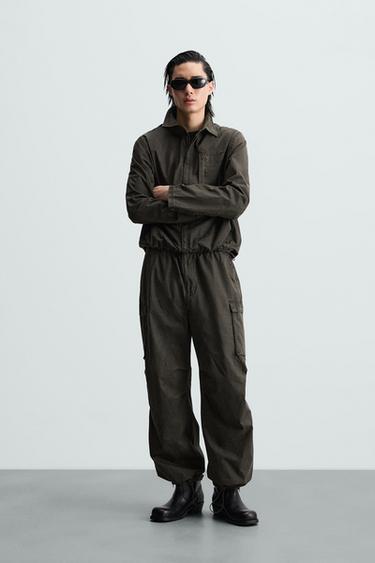 Zara WASHED TECHNICAL CARGO PANTS - Khaki - Image 0