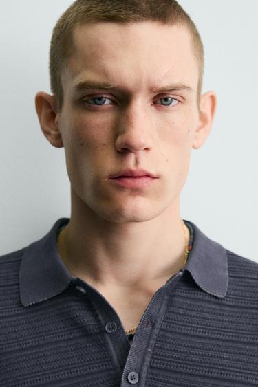 Zara POLO MAJICA RELAXED FIT OD PRANOG PLETIVA – mornarsko plava