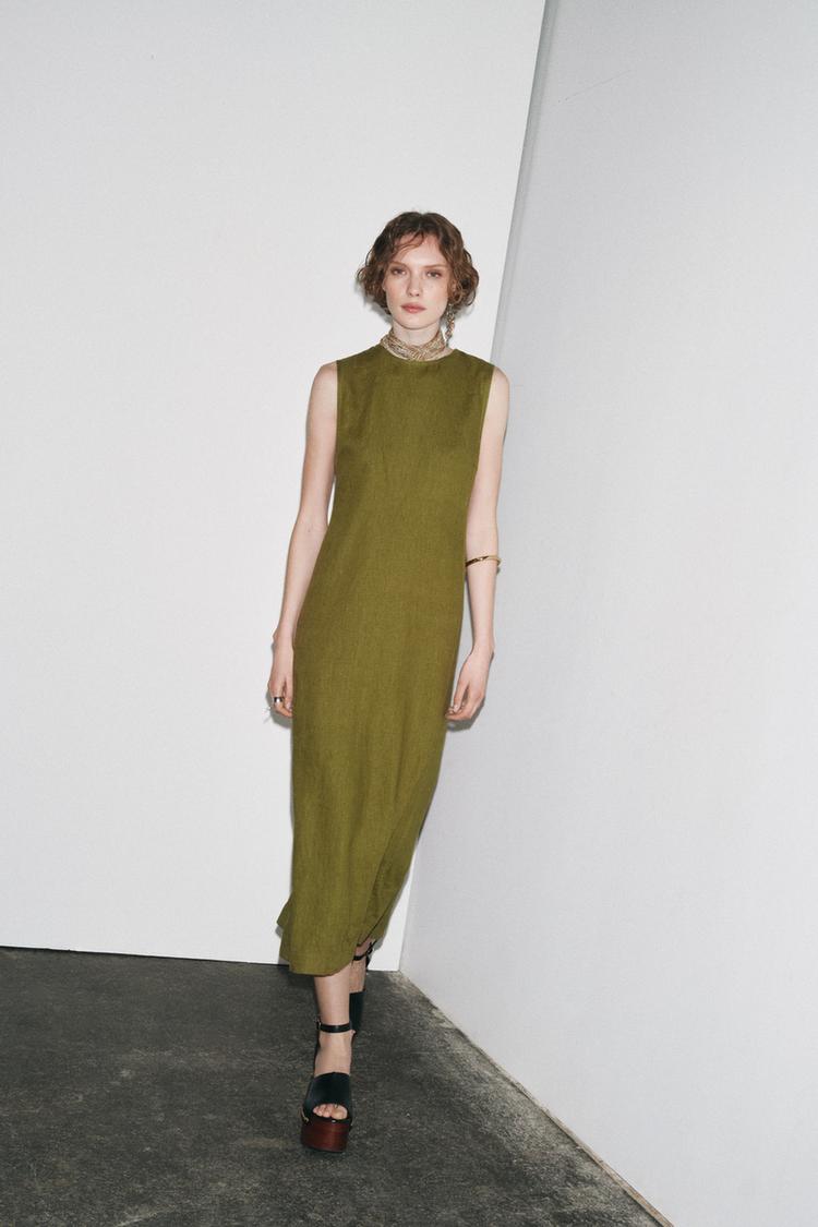 Vestido Midi Vestido Zara Polipiel Vestido Lino Negro Zara Vestido