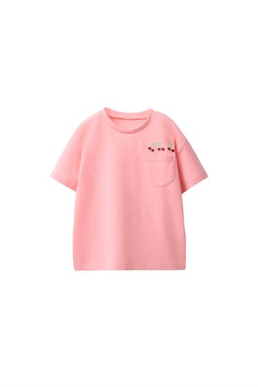 CAMISETA BOLSILLO BORDADOS - Mandarina de Zara