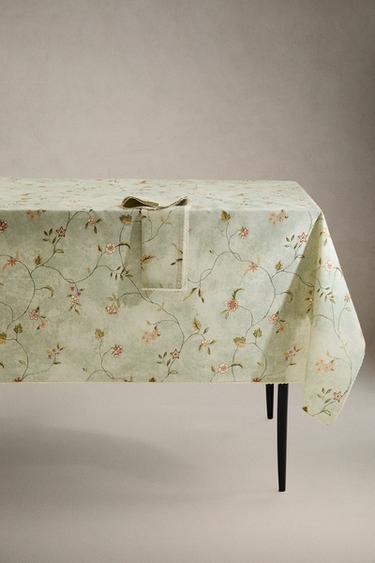TOALHA DE MESA ESTAMPADO FLORES E RENDA - Verde da Zara - Imagem 0