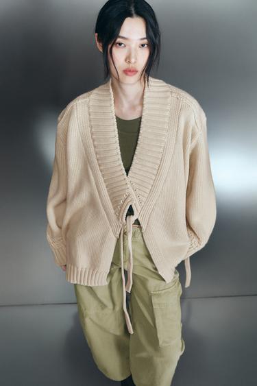 Zara 圍裹式針織外套 - 裸色
