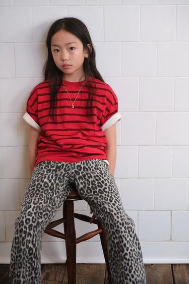 WIDE-LEG ANIMAL PRINT JEANS - Brown by Zara