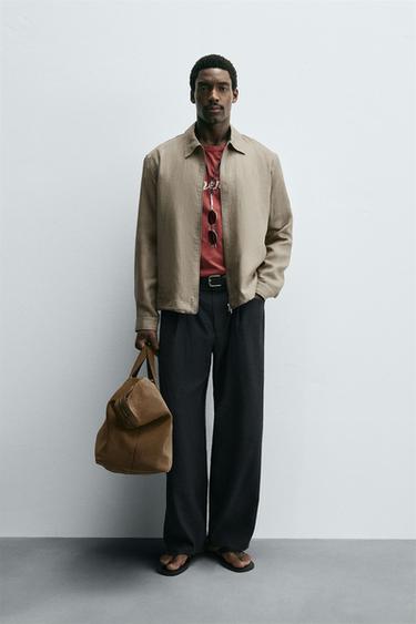 100% LINEN OVERSHIRT - Dark beige by Zara