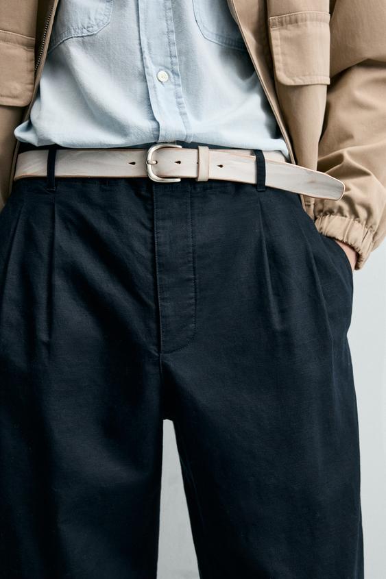 CINTURÓN PIEL EFECTO LAVADO - Blanco roto de Zara - Imagen 0