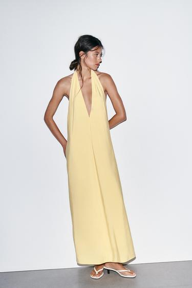 Zara FLOWY HALTER MIDI DRESS - Yellow