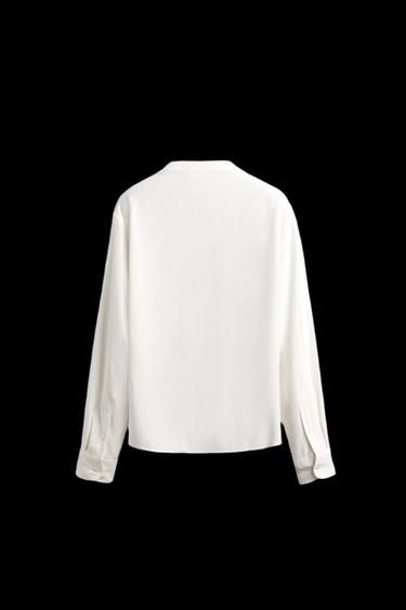 Zara FLOWY V-NECK SHIRT - White
