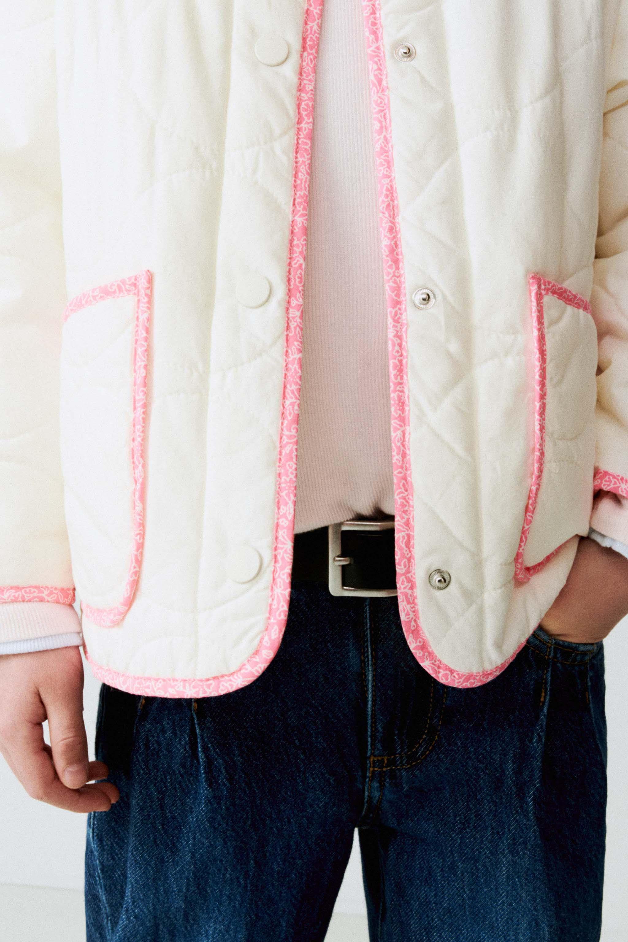 FLORAL PIPED QUILTED JACKET