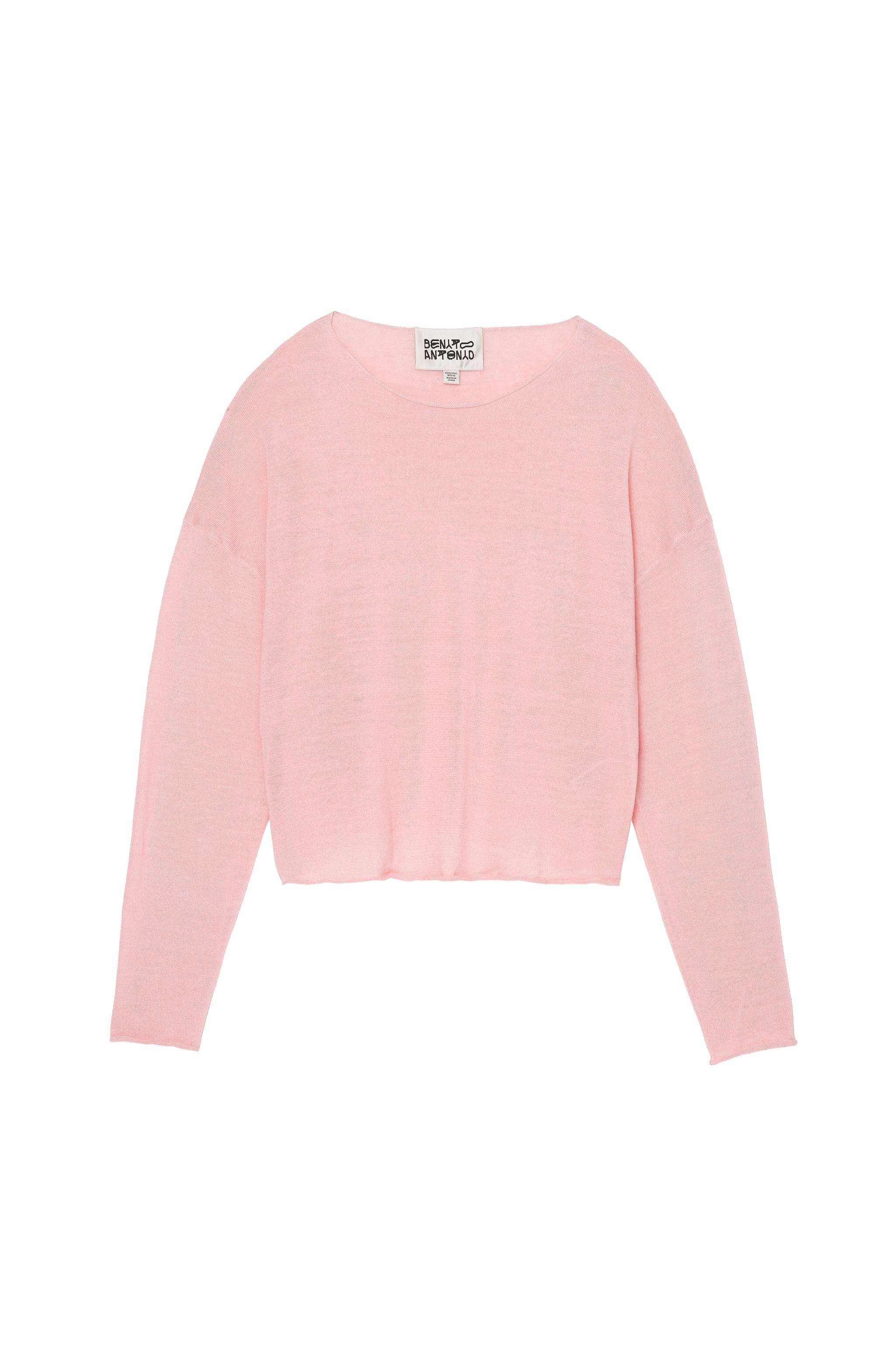 CROPPED FIT LINEN-WOOL BLEND SWEATER — Pink
