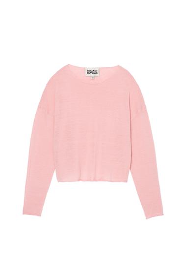 CROPPED FIT LINEN - WOOL SWEATER - Pink by Zara
