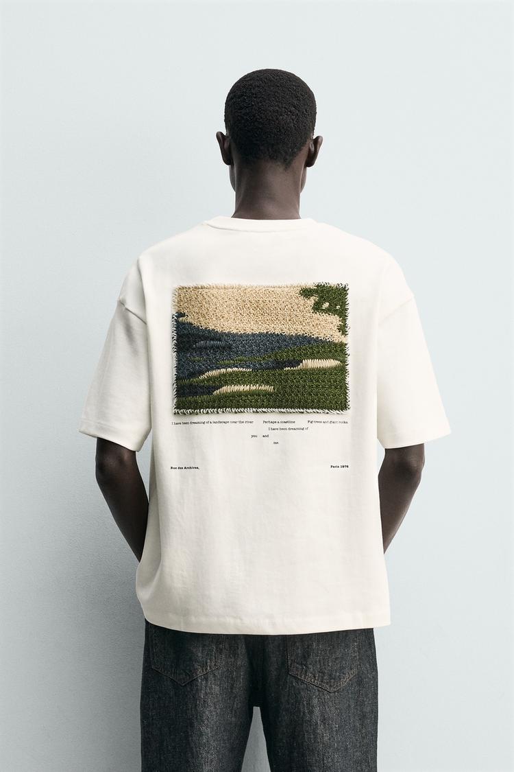 ZARA T-SHIRT WITH CONTRAST TEXTURED PATCH