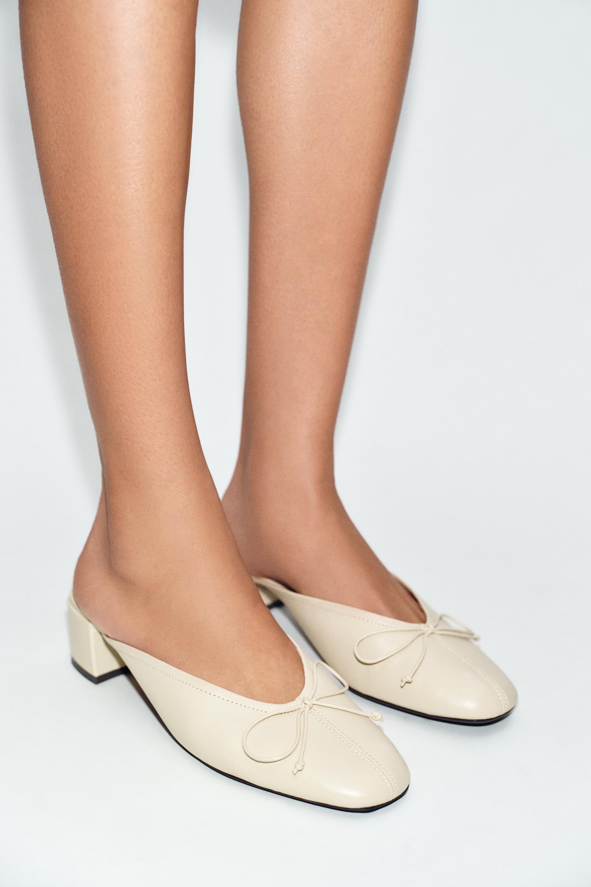 BALLERINES EN CUIR À BRIDES ARRIÈRE ET NŒUD