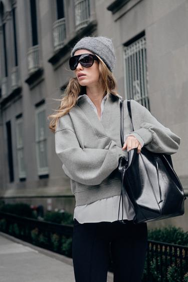 COMBINED POPLIN SWEATSHIRT — Gray marl 1